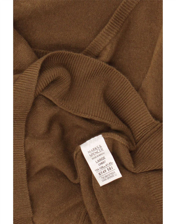 Marks & Spencer Mens V-Neck Jumper Sweater Large Brown Acrylic