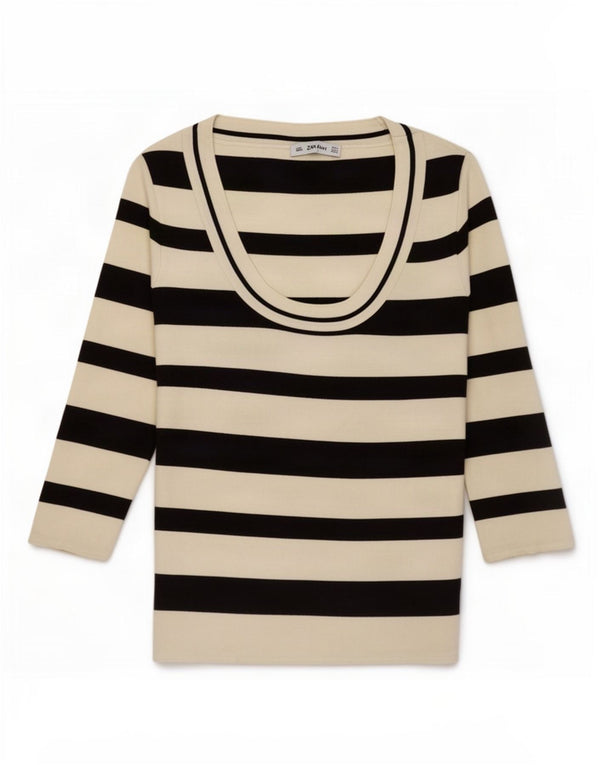 Top Zara da donna manica 3/4 UK 14 poliammide a righe bianche grandi