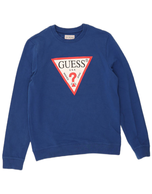 Guess Felpa grafica da uomo Maglione UK 32 XS Blu Cotone