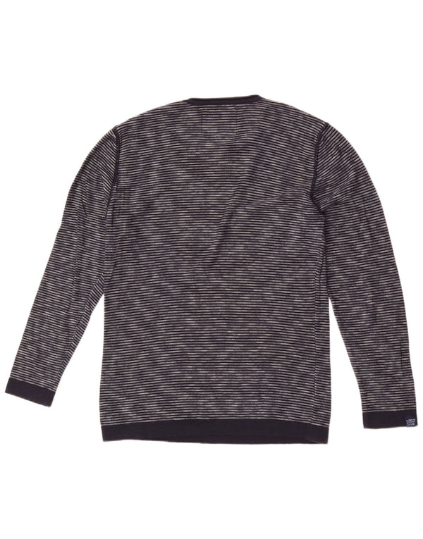 Superdry Mens Crew Neck Jumper Sweater Medium Navy Blue Pinstripe Cotton