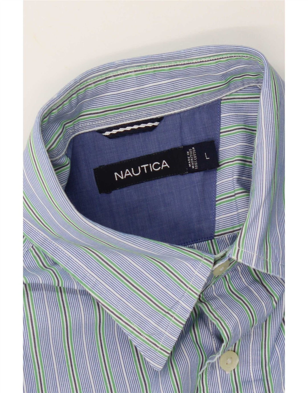 Nautica Mens Shirt Large Blue Striped Cotton