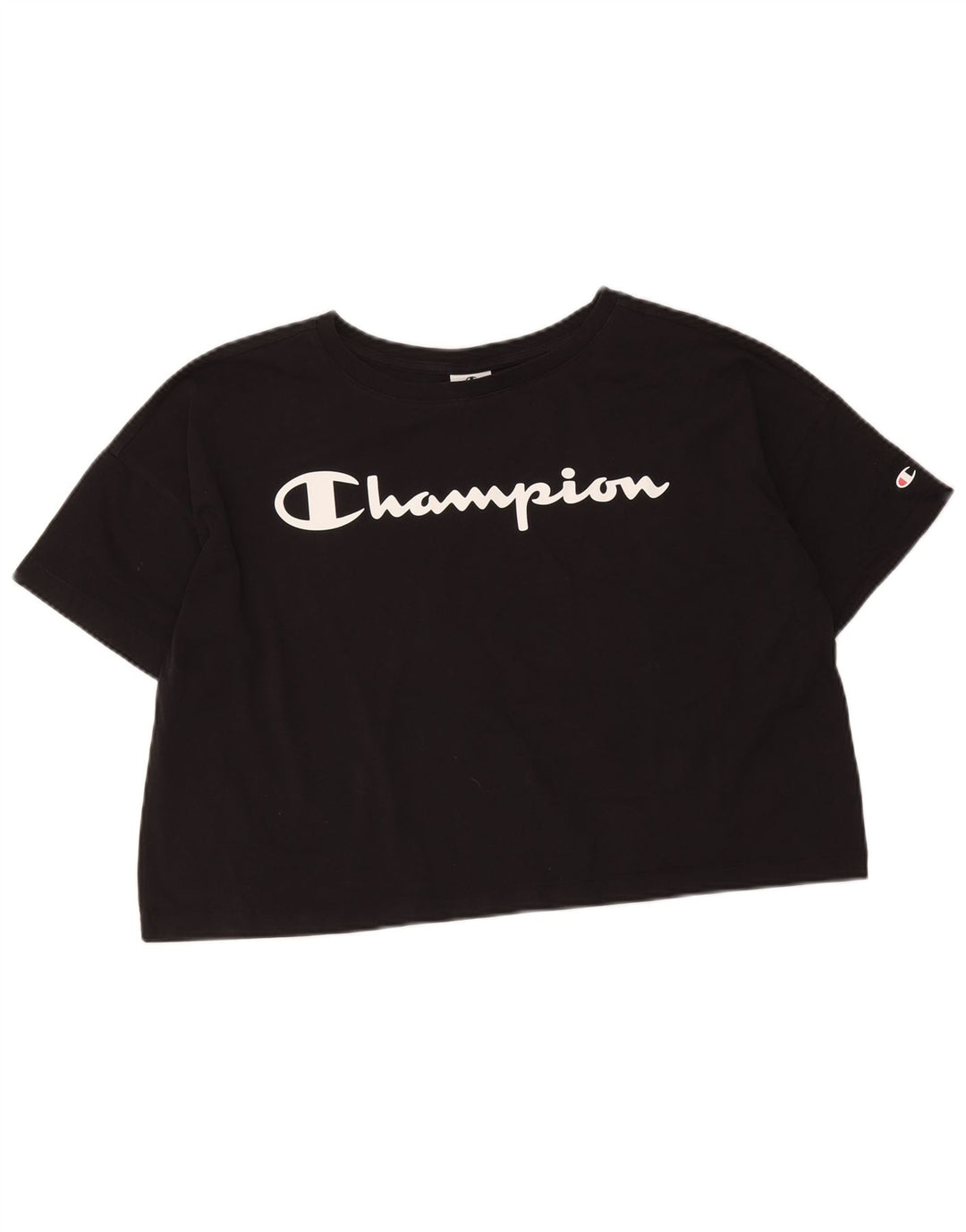 Champion Womens Crop Oversized Graphic T-Shirt Top UK 14 Medium Black