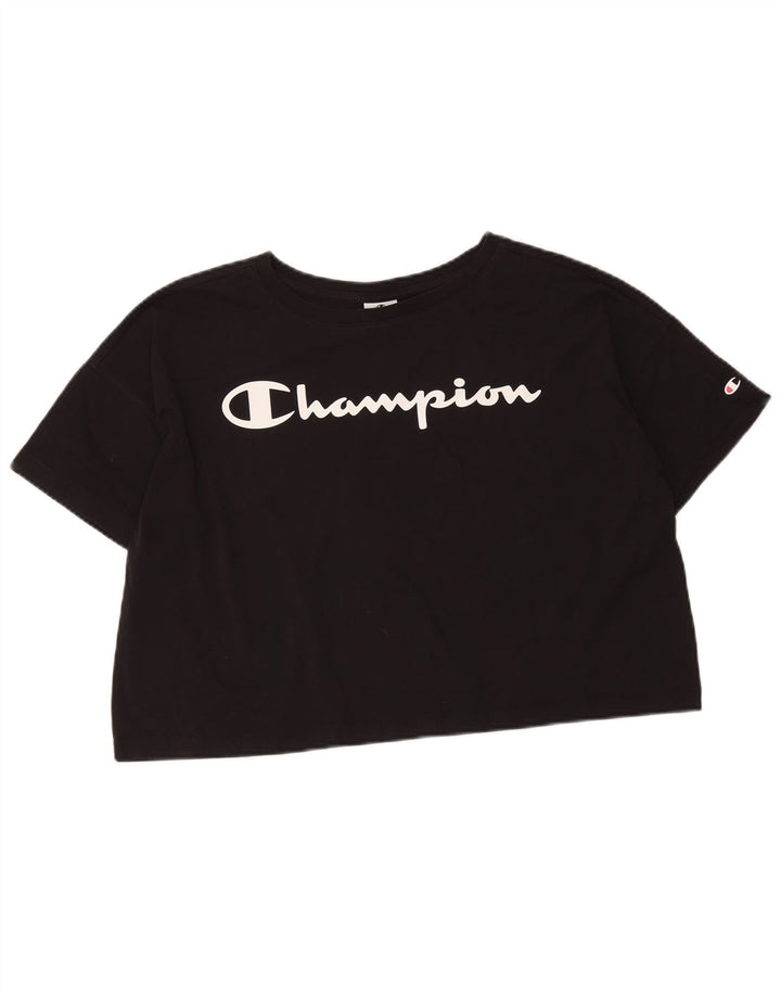 Champion Womens Crop Oversized Graphic T-Shirt Top UK 14 Medium Black