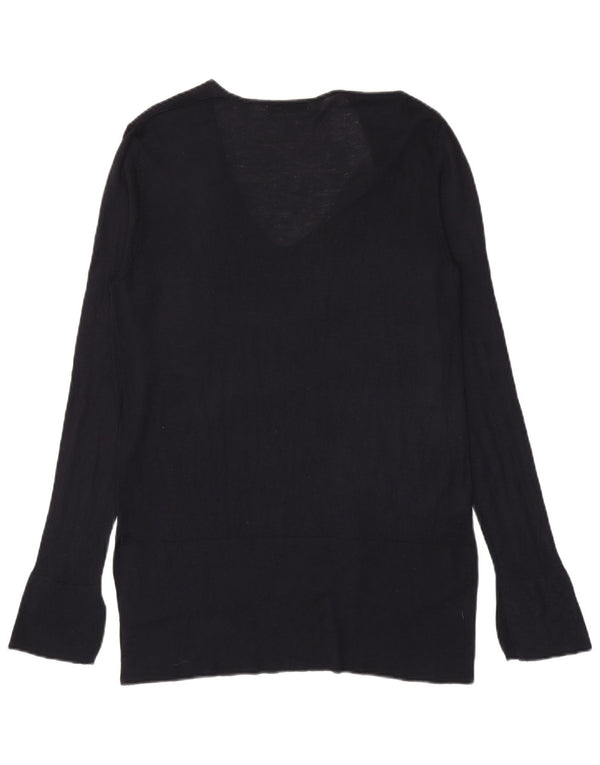Zara Womens Longline V-hals sweater UK 16 Large Navy Blue