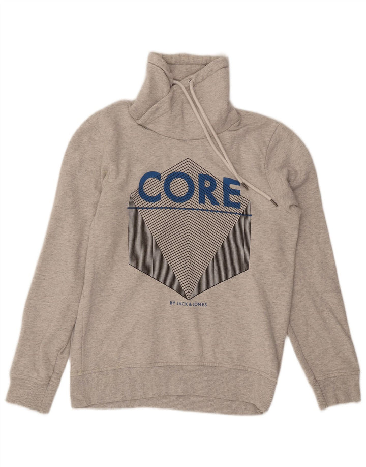 Jack & Jones Mens Graphic Hoodie Jumper Medium Grey Cotton