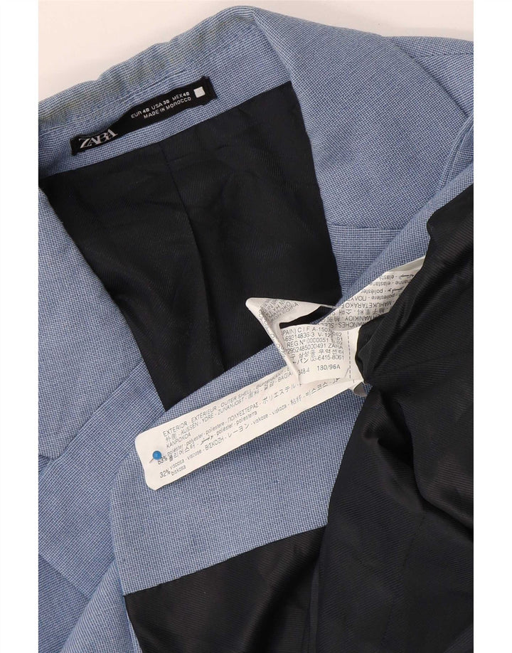 Jaqueta blazer masculina Zara com 2 botões EU 48 poliéster azul médio