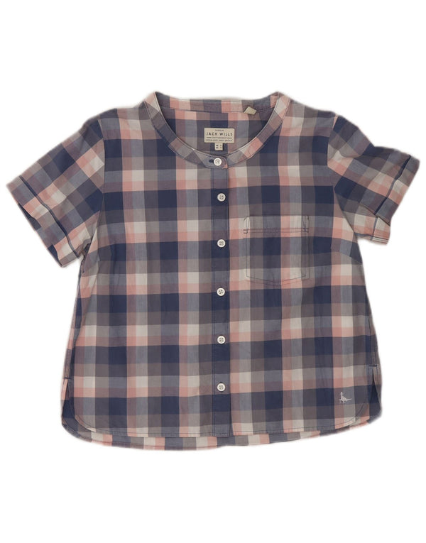 Jack Wills Womens Short Sleeve Shirt UK 8 Small Navy Blue Check Cotton