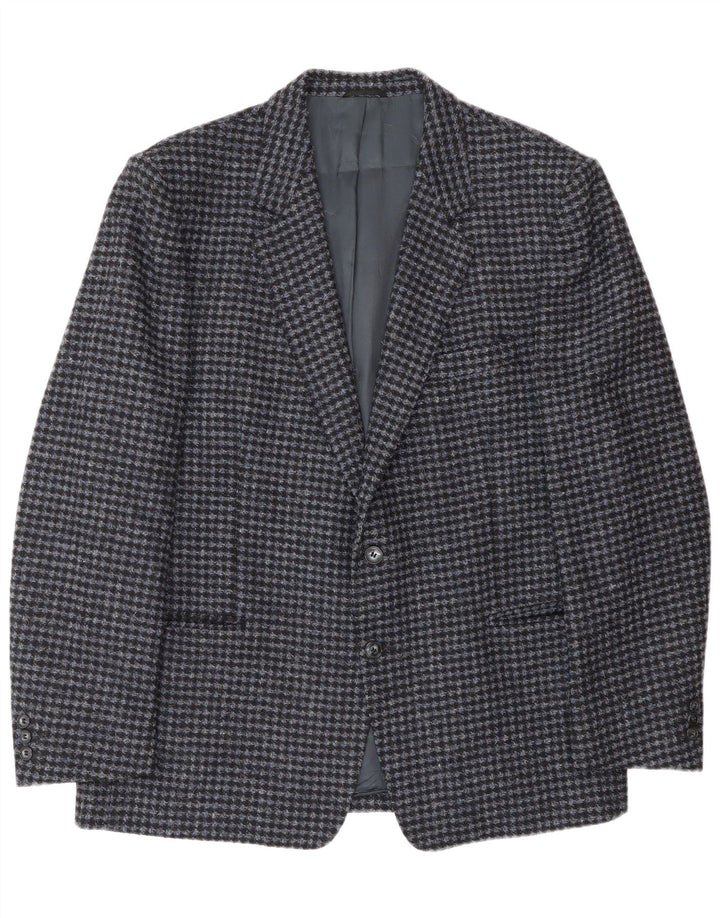 Vintage Mens 2 Button Blazer Jacket IT 56 3XL Blue Houndstooth Virgin Wool