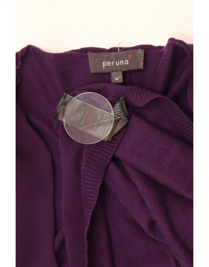 Marks & Spencer Dame Open Cardigan Sweater UK 14 Medium Lilla Bomuld