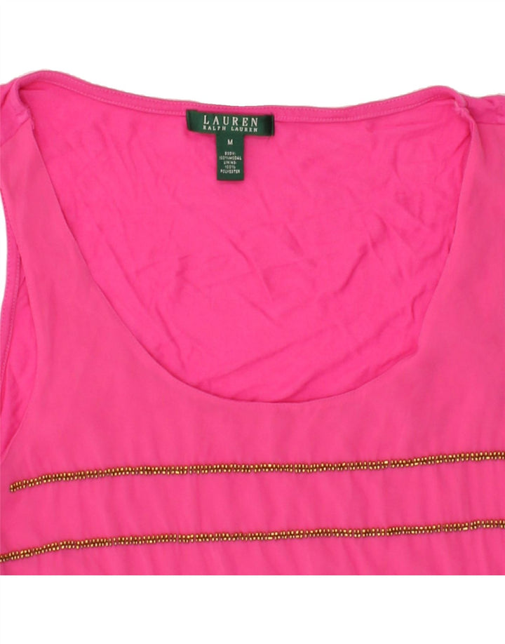 RALPH LAUREN Womens Vest Top UK 14 Medium Pink Striped Modal | Vintage Ralph Lauren | Thrift | Second-Hand Ralph Lauren | Used Clothing | Messina Hembry 