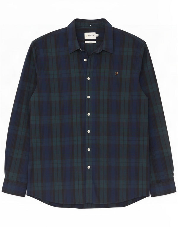 Farah Mens Slim Fit Shirt 2XL Navy Blue Check Cotton