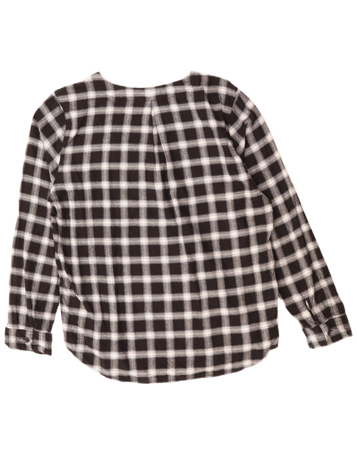 Eddie Bauer Womens Loose Fit Pullover Shirt UK 14 Medium Black Check Cotton