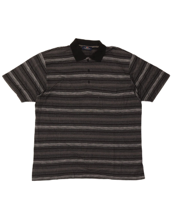 Vintage Mens Polo Shirt Large Grey Striped Cotton