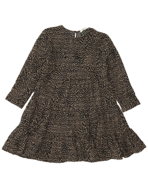 Zara Womens 3/4 Sleeve Tiered Dress UK 10 Small Grey Animal Print