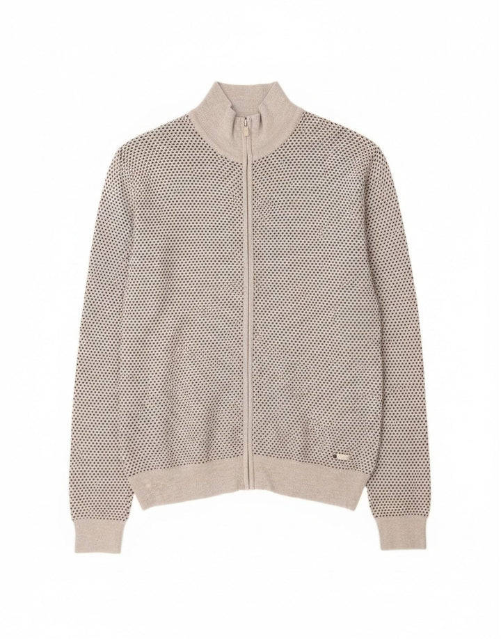 Trussardi Mens Cardigan Sweater Large Grey Spotted Viscose