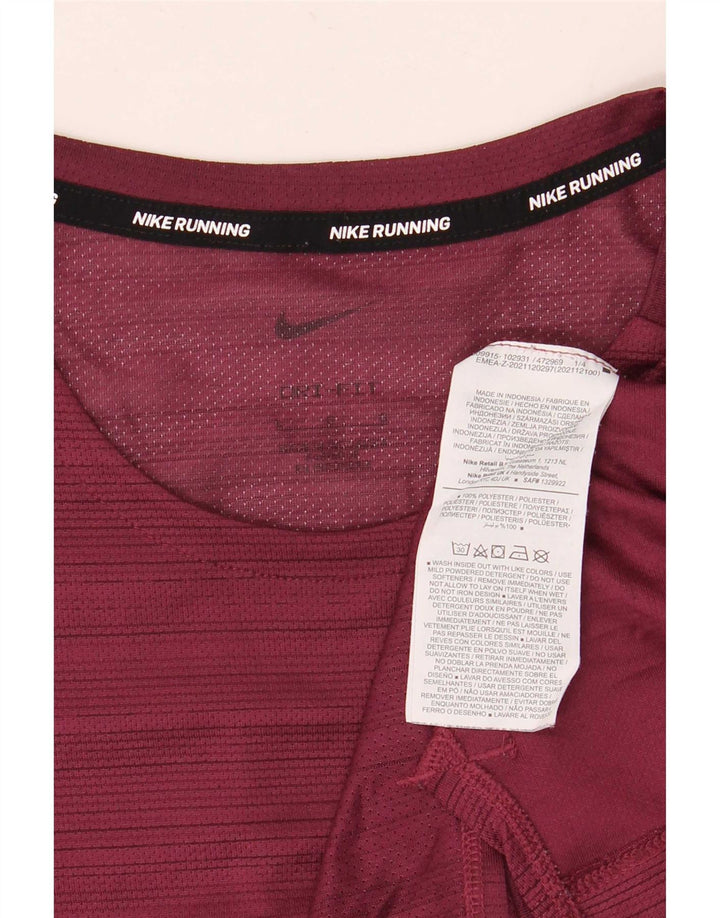 Nike Mens Dri Fit T-Shirt Top Large Burgundy Striped Polyester