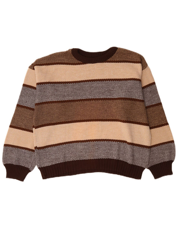 Maglione maglione girocollo vintage da uomo XL a righe marroni