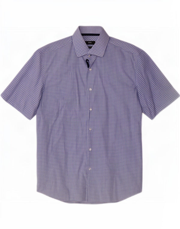 Hugo Boss Mens Short Sleeve Regular Fit Shirt Large Blue Check