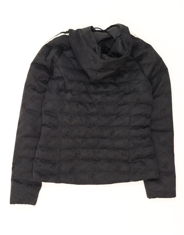 Adidas Womens Graphic Hooded Padded Jacket UK 8 Small Black Polyester