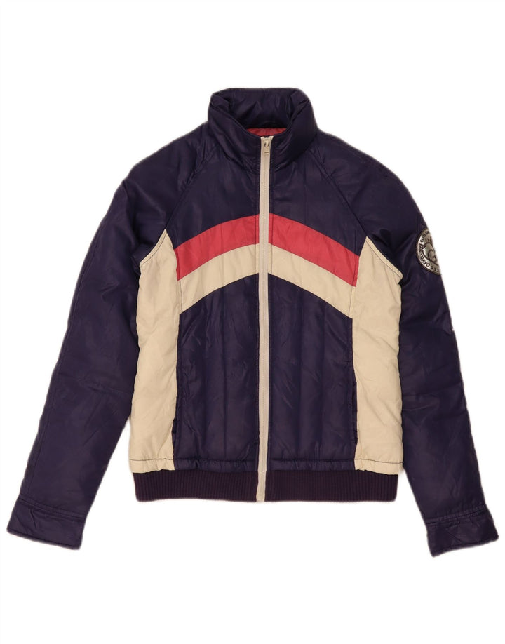 Gaudi Womens Padded Jacket IT 42 Medium Navy Blue Colourblock Polyester