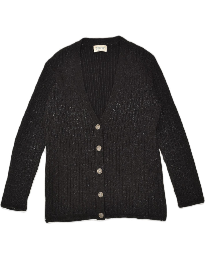BENETTON Womens Cardigan Sweater UK 10 Small Black Acetate | Vintage Benetton | Thrift | Second-Hand Benetton | Used Clothing | Messina Hembry 