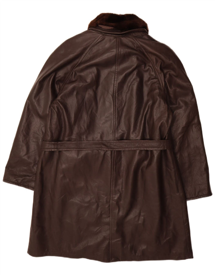 Vintage Womens Leather Coat IT 48 XL Brown Leather