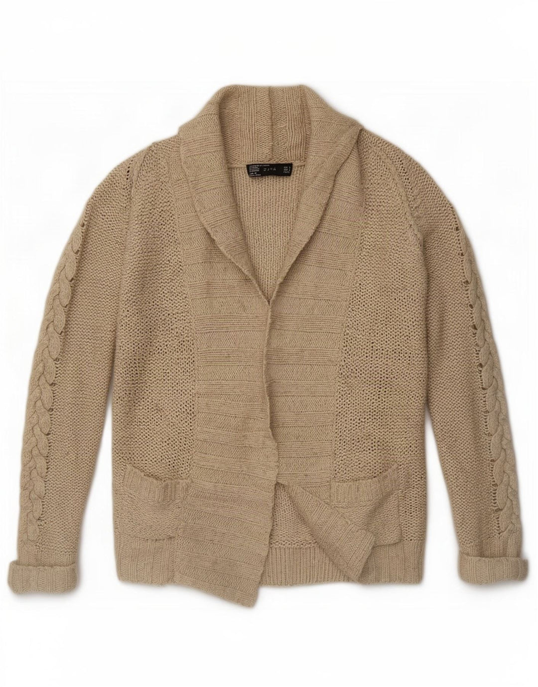 Zara Womens Open Cardigan Sweater UK 10 Small Beige Nylon