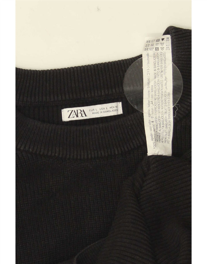 Zara Mens Boat Neck Jumper Sweater Large Black Cotton