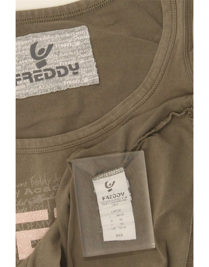 Freddy Womens Graphic Vest Top IT 46/48 Large Khaki Cotton