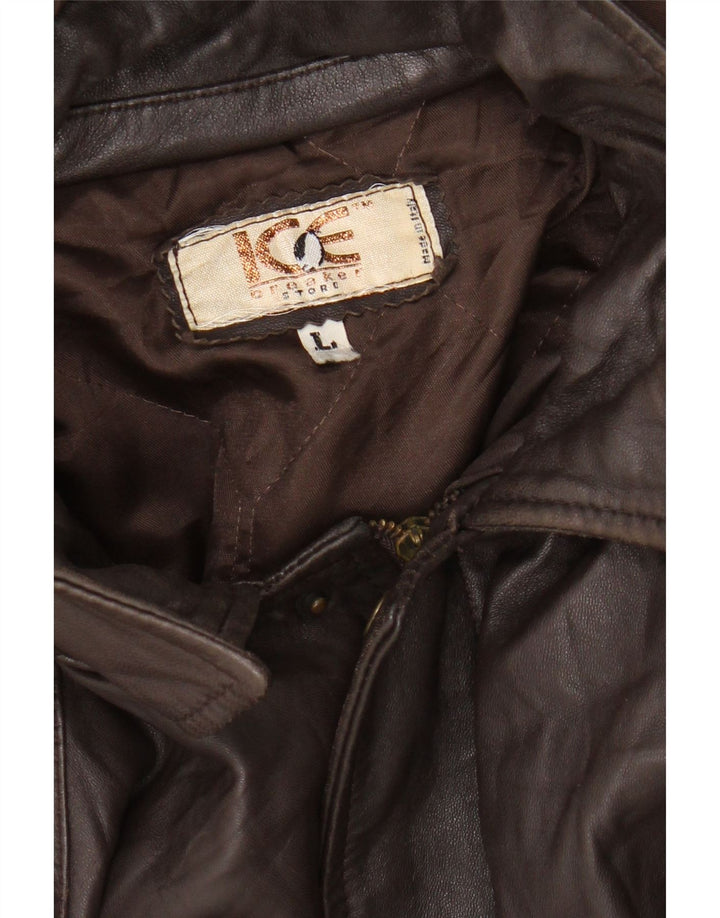 ICEBREAKER Mens Hooded Leather Coat UK 40 Large Brown Vintage Icebreaker and Second-Hand Icebreaker from Messina Hembry 