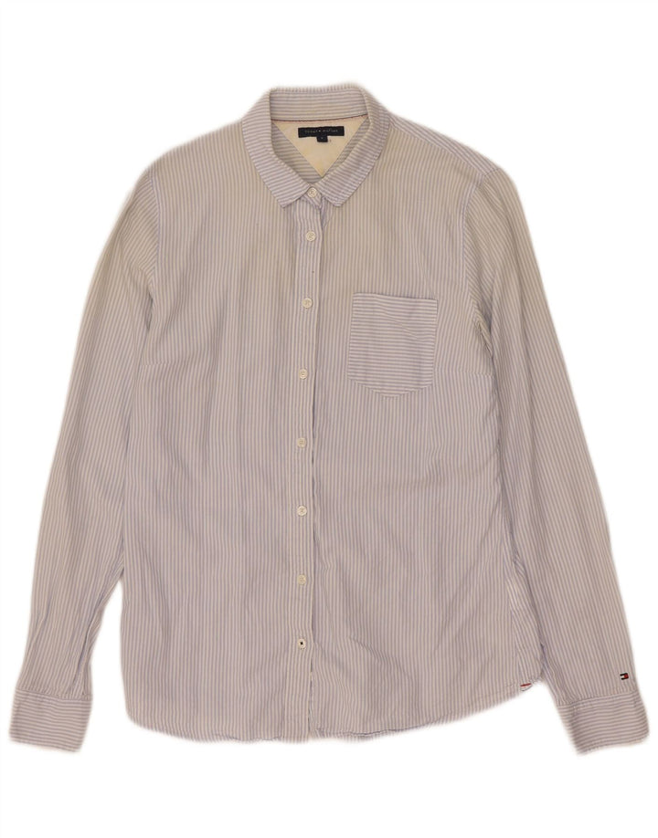 Tommy Hilfiger Womens Shirt US 6 Medium Blue Pinstripe Cotton