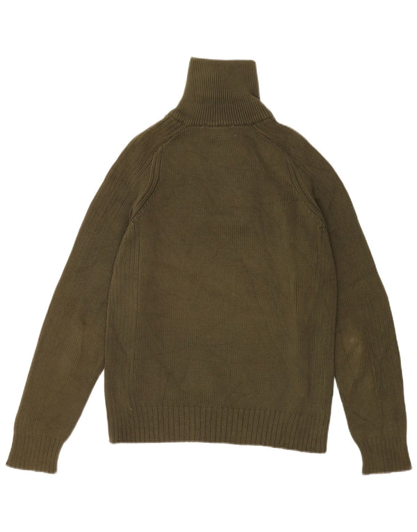 Zara Mens Zip Neck Jumper Sweater Medium Green Cotton