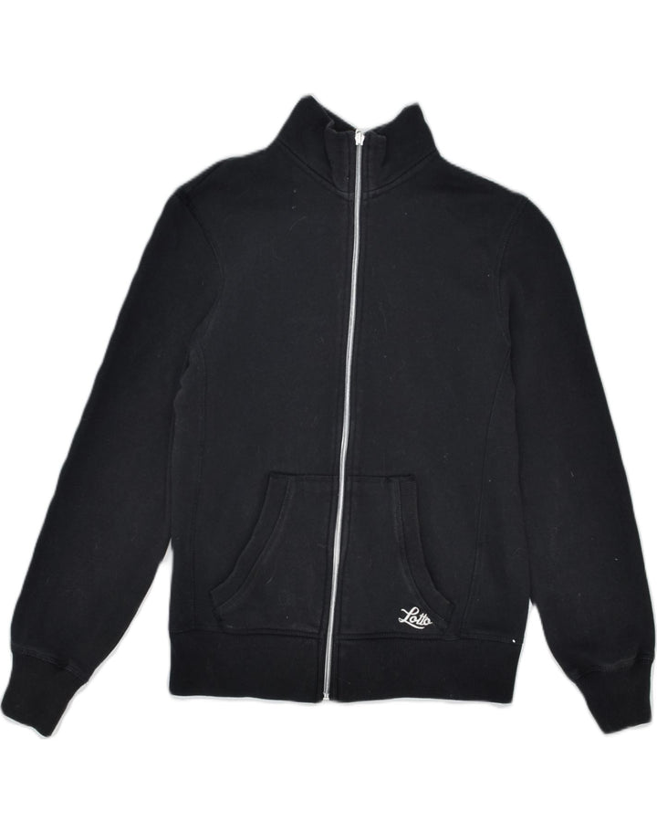 LOTTO Womens Oversized Tracksuit Top Jacket UK 10 Small Black Cotton | Vintage | Thrift | Second-Hand | Used Clothing | Messina Hembry 