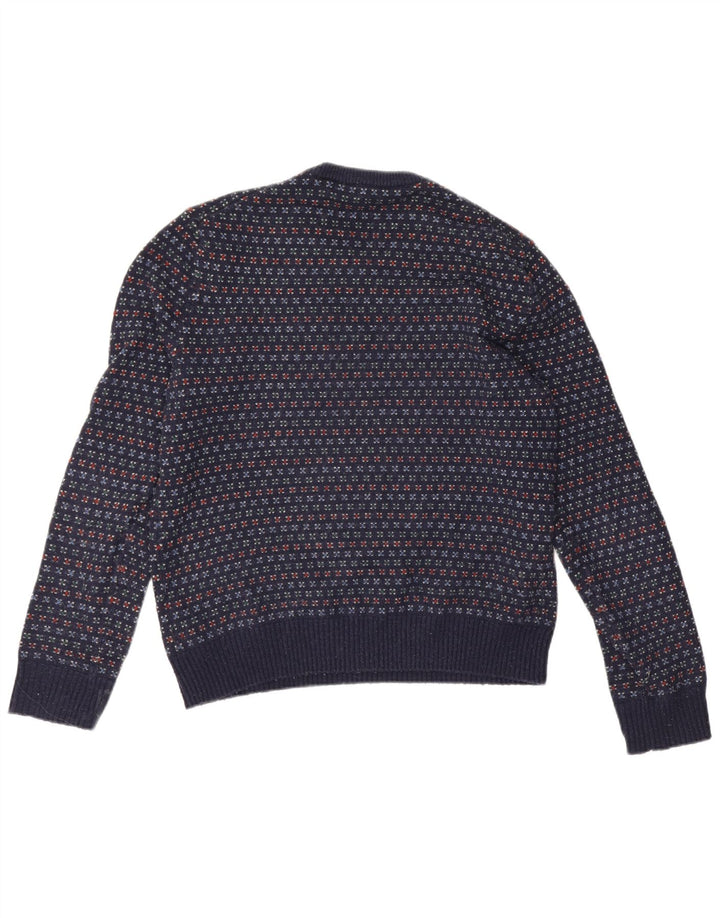 Gap Mens Crew Neck Jumper Sweater Medium Navy Blue Spotted Wool