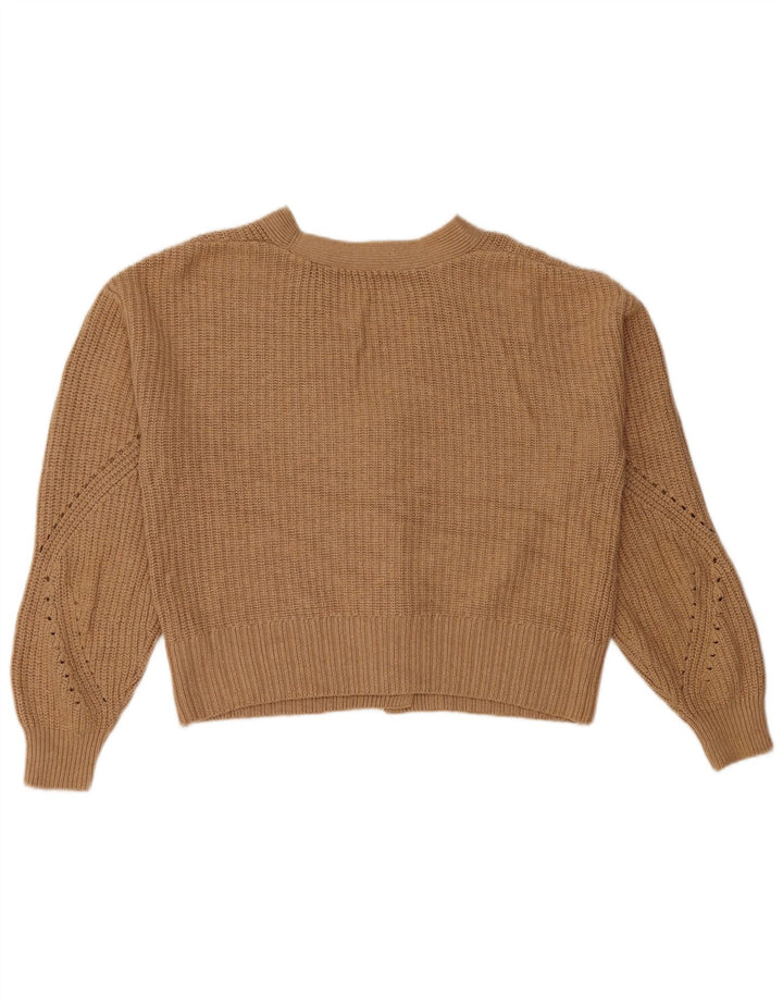 Marks & Spencer Womens Crop Cardigan Sweater UK 14 Medium Brown Cotton