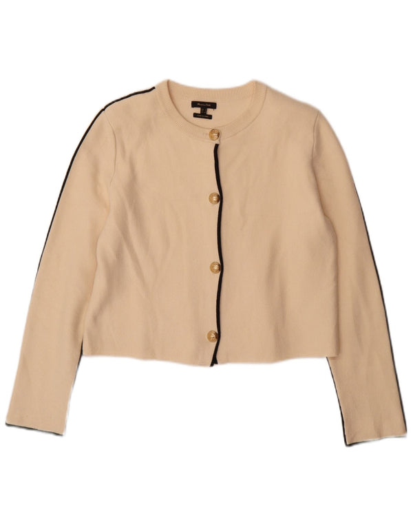 Massimo Dutti Damen Crop Cardigan Pullover UK 10 Small Beige Viskose
