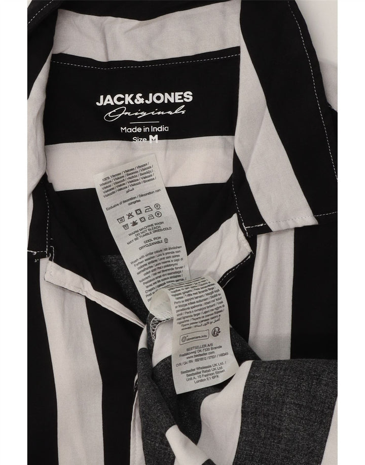 Jack & Jones Mens Short Sleeve Shirt Medium Black Striped Viscose