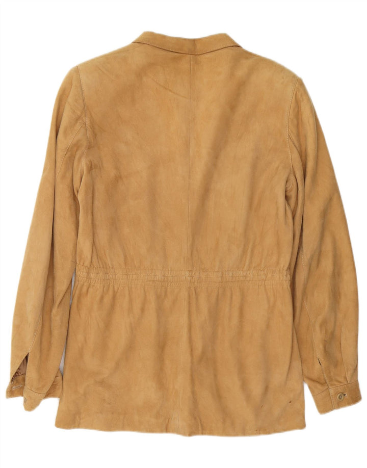 Giacca vintage in pelle scamosciata da donna IT 46 grande in pelle beige