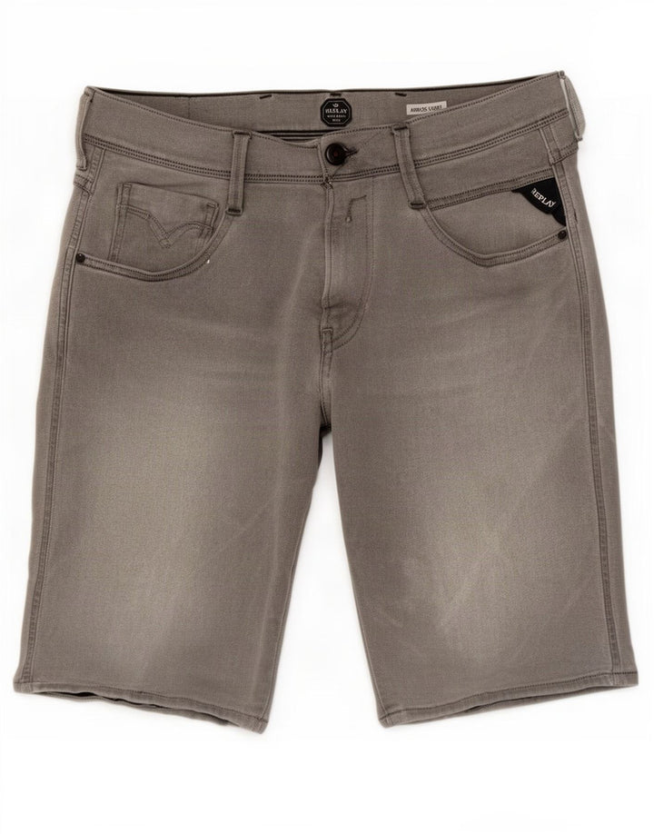 Replay Mens Anbass Denim Shorts W32 Medium Grey Cotton