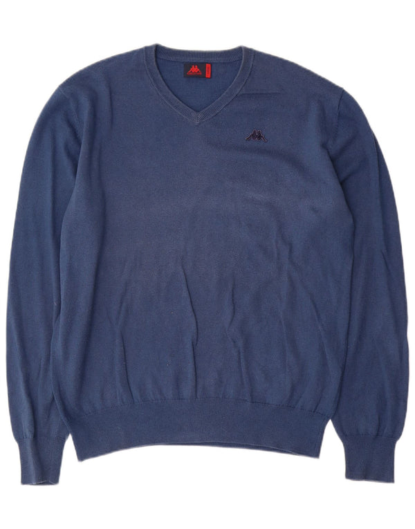 Kappa Mens V-Neck Jumper Sweater Large Blue Cotton