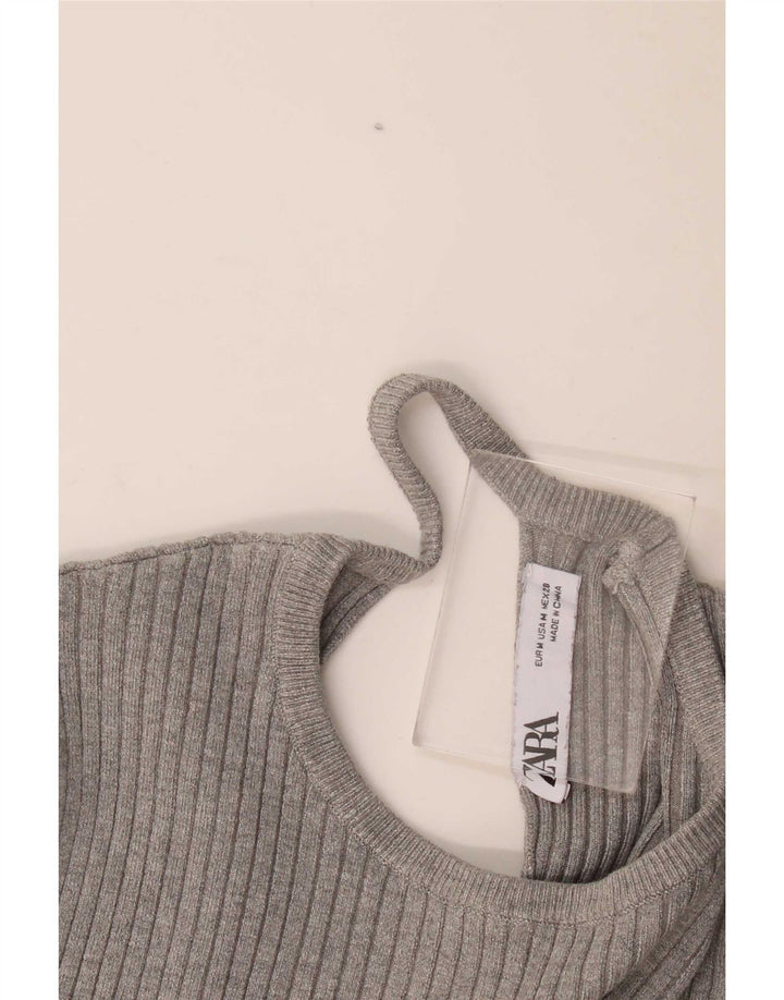 Zara Womens Crop Bluse Top UK 12 Medium Grey