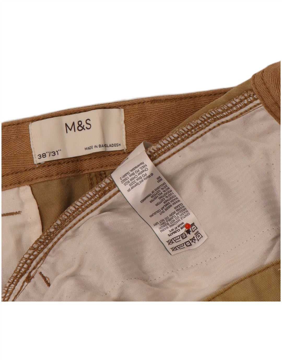 Marks & Spencer Mens Straight Cargo Trousers W38 L31 Brown Cotton