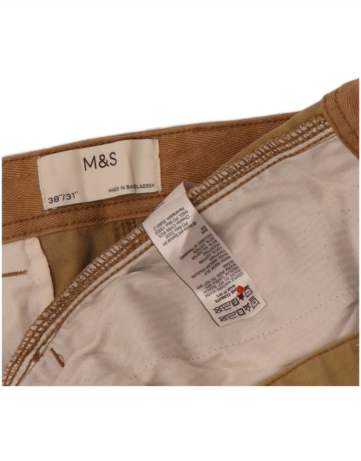 Marks & Spencer Mens Straight Cargo Trousers W38 L31 Brown Cotton