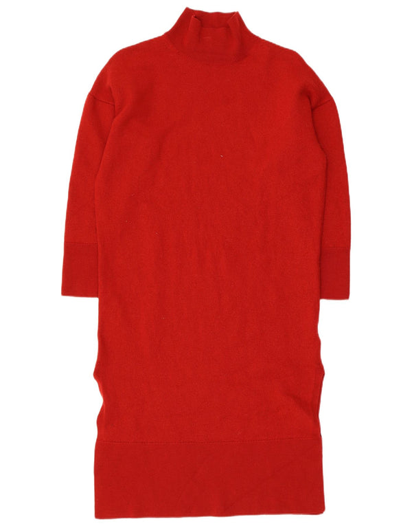Cos Womens 3/4 Sleeve Oversized Jumper Dress UK 10 Small Red Wool