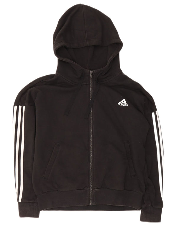 Adidas női cipzáras kapucnis pulóver UK 16/18 nagy fekete pamut