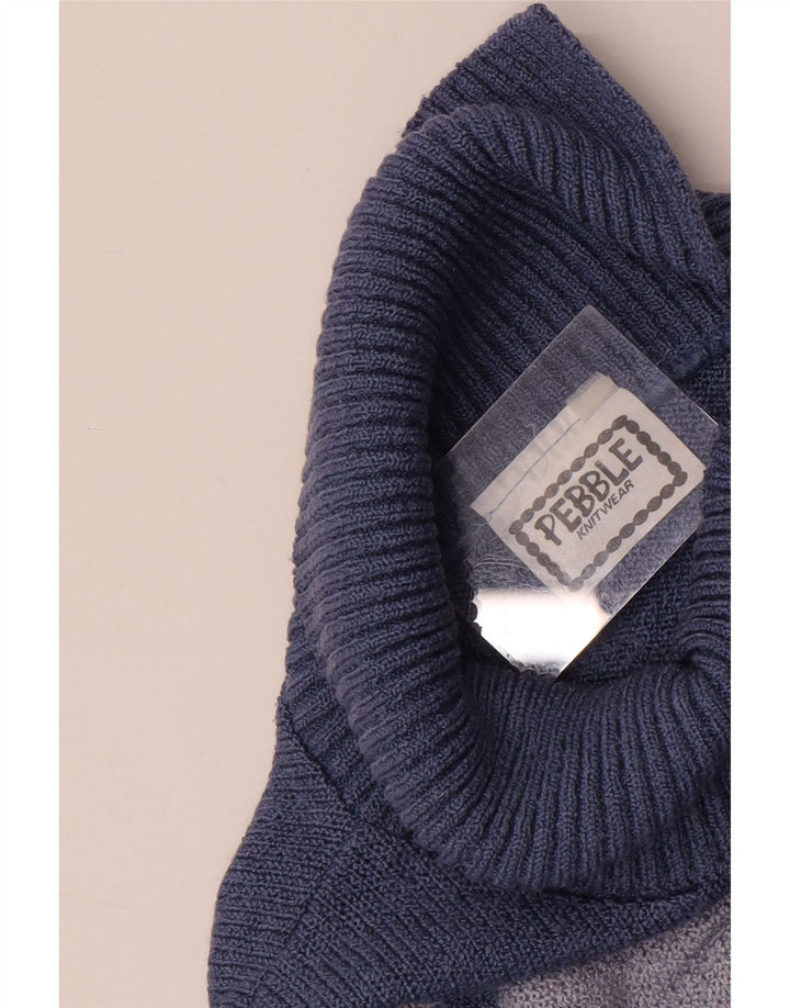 Pebble Dame Rullehals Sweater UK 12 Medium Blue Colourblock