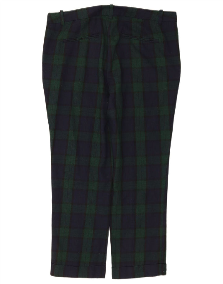 Zara Pantalon court droit pour femme Medium W30 L24 Vert à carreaux Polyester