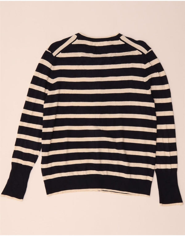 Zara Dame Cardigan Sweater UK 20 2XL Marineblå Stribet Viscose