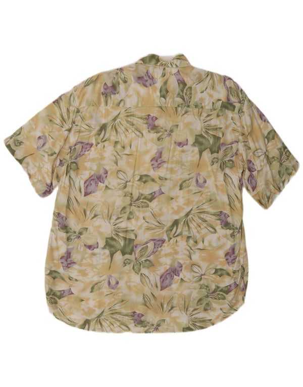 Vintage Kortærmet Herreskjorte Stor Beige Blomsterviscose