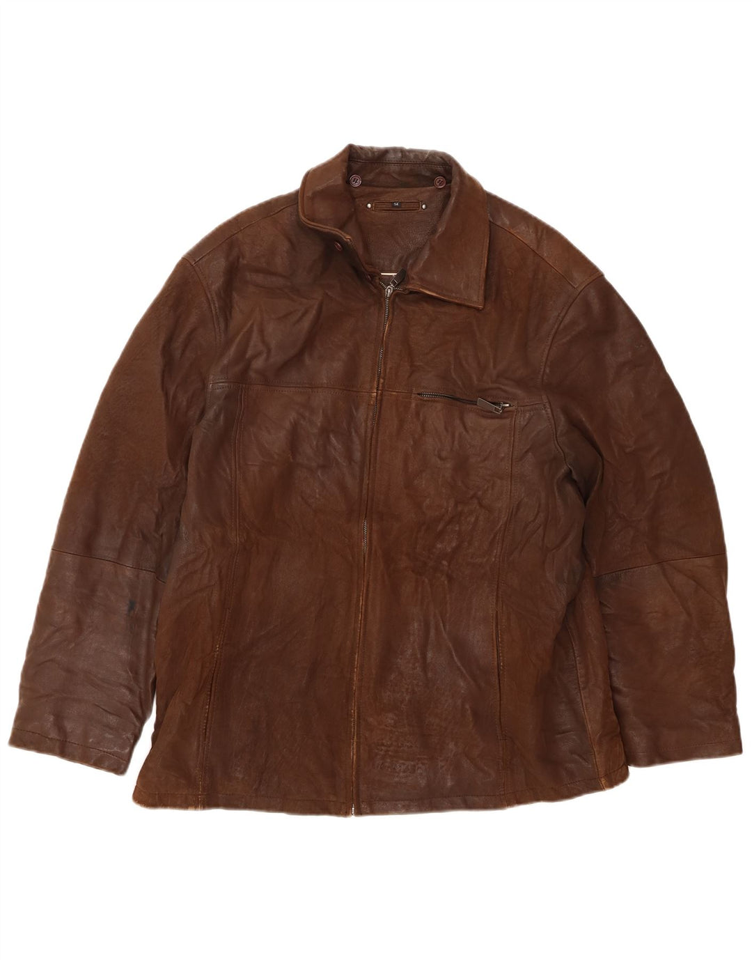 VINTAGE Mens Leather Jacket IT 54 2XL Brown